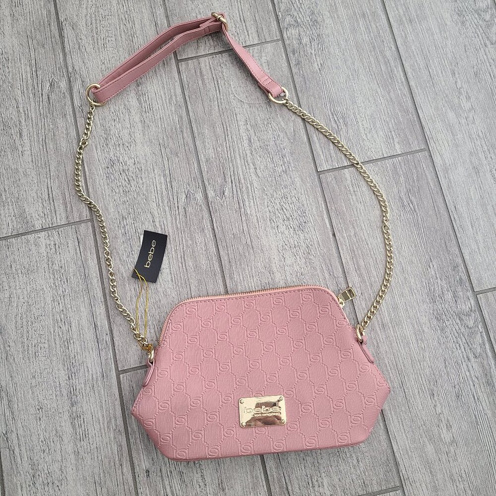 Bebe Lizzie embossed dome crossbody bag blush pink NWT